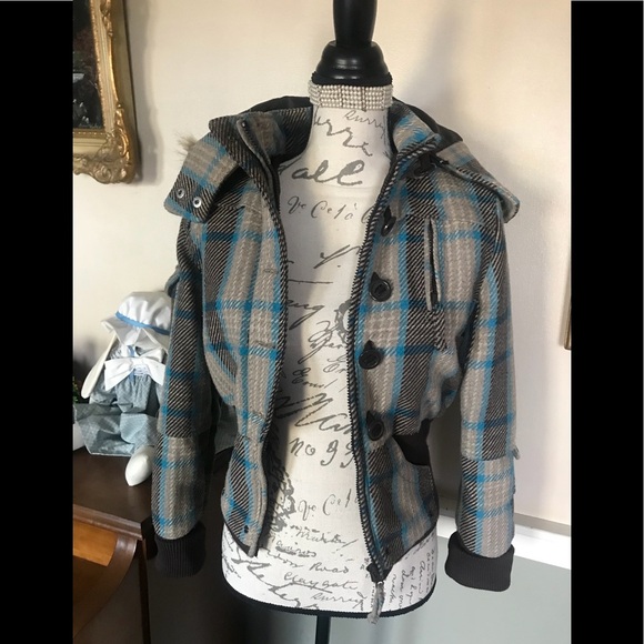 💙 Rare Vintage Y2K  DEB Wool Faux Fur Collar Coat Size M ‼️FINAL SALE - Picture 6 of 12